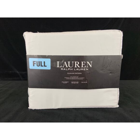 Ralph Lauren Dunham Sateen Full 4 piece cotton 300 count Sheet Set Silver New - Picture 1 of 6